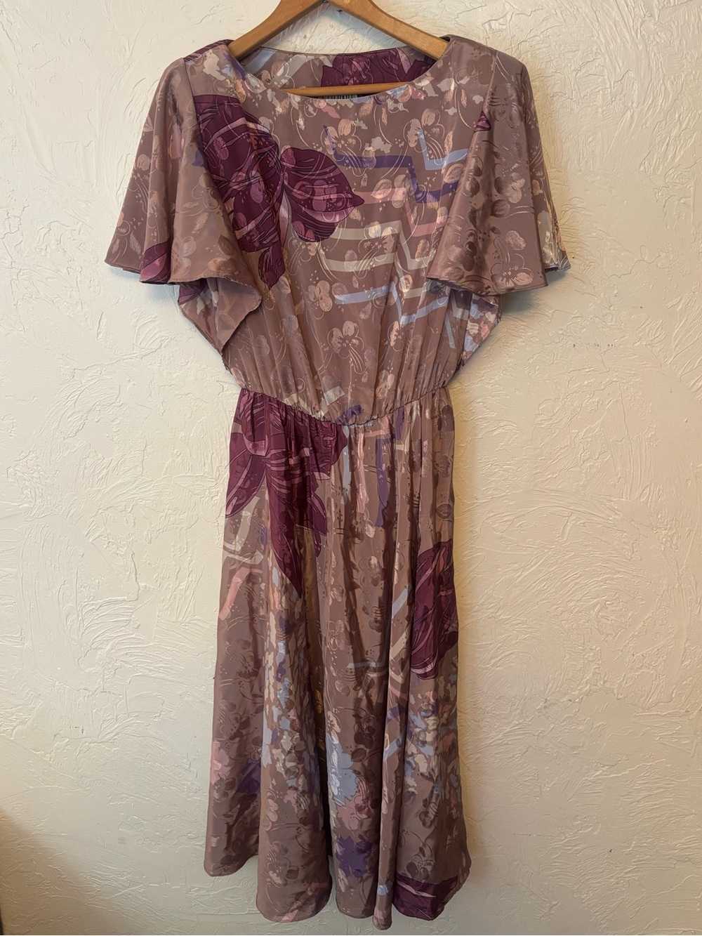 1980s Vintage Floral Silk Dress